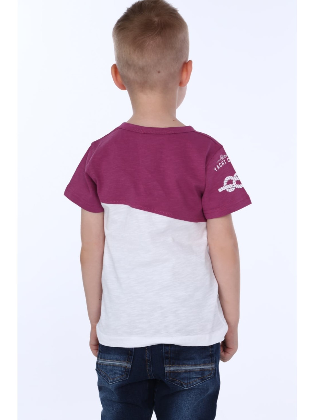 Boy\'s T-shirt with a button, purple and white NDZ4487 - Online store - Boutique